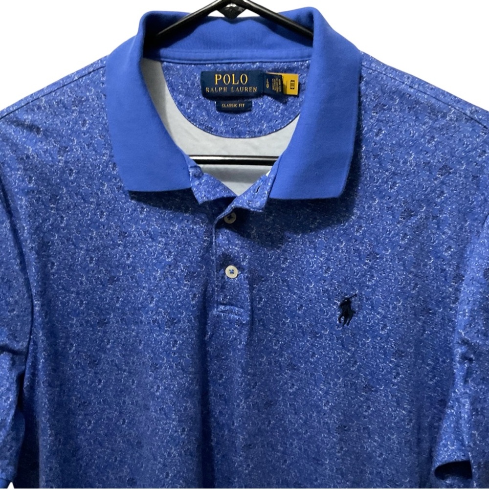 POLO RALPH LAUREN Classic Fit Short Sleeve Polo Blue Floral Mens Size Large